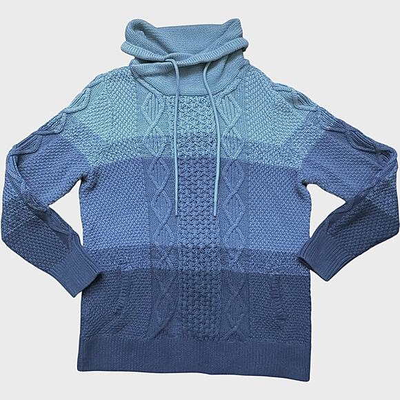 L.L. Bean Signature Cotton Funnelneck Fisherman Sweater Admiral Blue Women's L - Picture 1 of 15